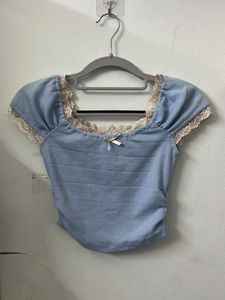 Cute Blue Lace Trim Top