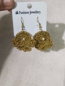 Gold Crochet Pearl Drop Earrings