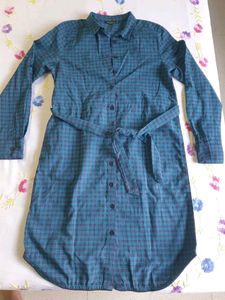 DRESSBERRY Women Green And Navy Blue Checked Shirt And Dress+Earring As A FREEBIE