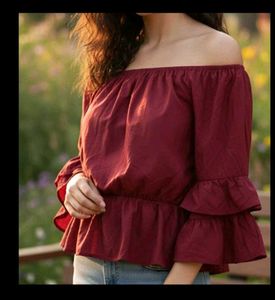 Maroon Ruffle Sleeve Top