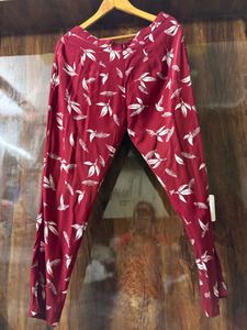 Red Leaf Print Co-ord Set - Tunic &amp; Pants