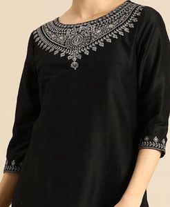 Elegant Black Kurti with Intricate Neck Embroidery