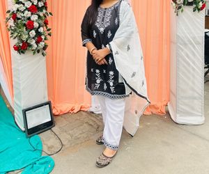 Black &amp; White Embroidered Kurti Set