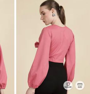 Pink Tie-Front Crop Top