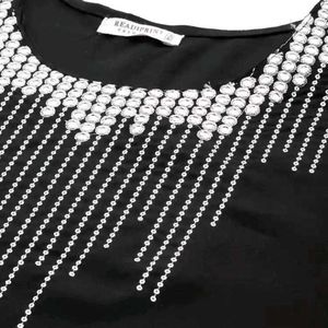 Black Top with Embellished Neckline