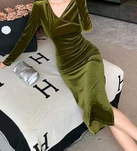 Olive Green Velvet Midi Dress