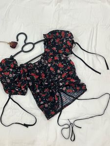 Floral Print Drawstring Top