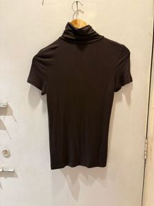 Brown Turtleneck Short Sleeve Top