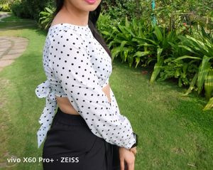 Elegant White Polka Dots Crop Top