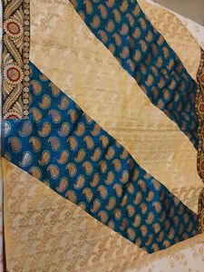 Beige And Blue Designer Saree With Blouse