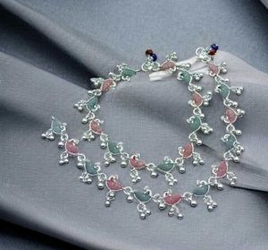 Peacock Anklets - Silver Tone with Colorful Accent