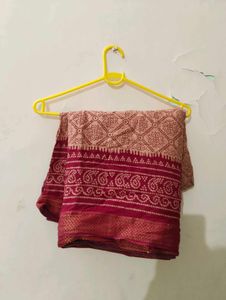 Red And Nude Color Cotton Mulmul Saree