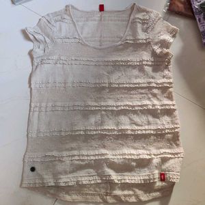 Edc Cream Textured Short Sleeve Top - Size S