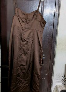 Brown Satin Midi Dress