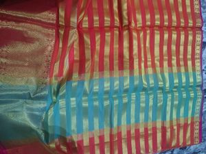 Red &amp; Gold Striped Saree