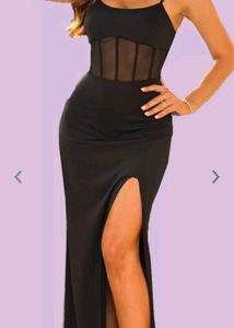 Thigh Cut Cami Black Dress