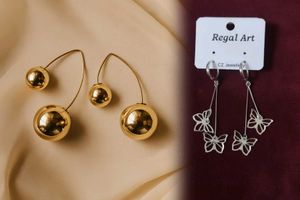 Earrings Set of 2-Gold & silver colour
