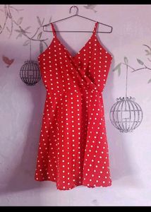 Polka Dot Open Neck Sassy Red Dress