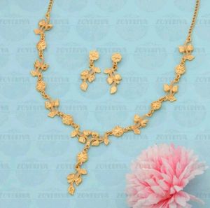 Gold Floral Necklace &amp; Earring Set