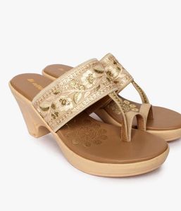 Gold Embroidered Wedge Sandals