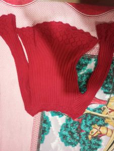 Red Knit V-Neck Sweater