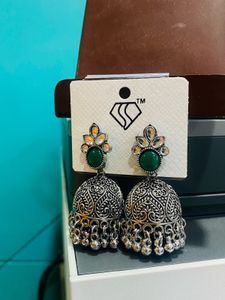 Green Stone Jhumka Earrings