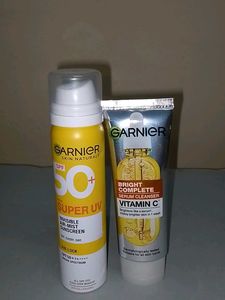 Garnier Mist sunscreen and VitaminC cleanser