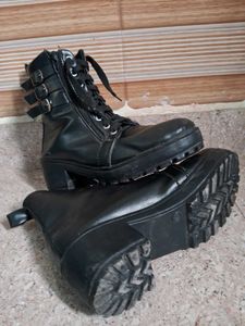 Black Buckle Accent Combat Boots