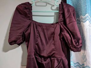 Brown Satin Simple Mini Dress