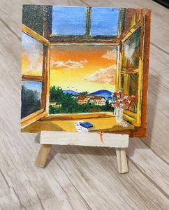 Window sunset view painting
