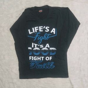 Black Colour Design Full Hand V-neck T-shirt