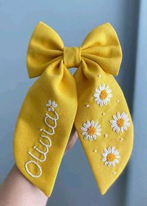 Hand Embroidered and Personalized Daisy Hair Bow