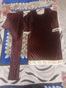 Brown Shaneel kurti &amp; Pajama suit