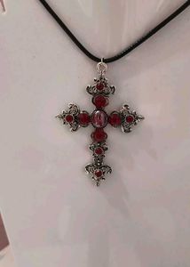 •°`~GOTHIC RED STONE cross Necklace °•`~