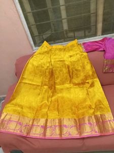 1-TimeUsedGirls Yellow&amp;Pink LehengaCholi-PattuPava