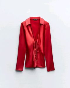 ZARA Red Satin Shirt With Bow detailing (WITH TAGS