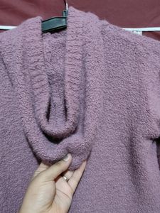 Purple Woolen hooded Crop Hoody
