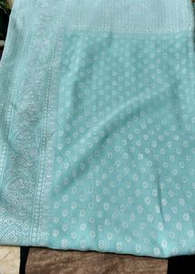 Turquoise Saree With Blouse