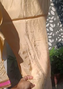 Golden Shiny Embrodied Kurti With Pants