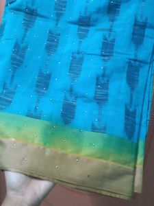 Bluish Seagreen Saree With Stitched Blouse