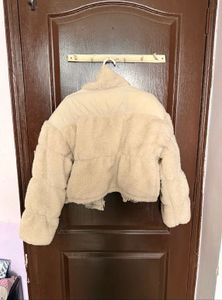 Beige Teddy Cropped Jacket