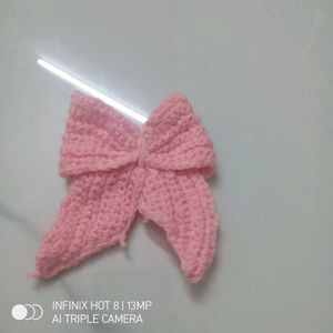 Pink Crochet Bow Hair Tie