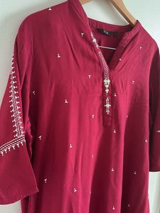 Maroon Embroidered Kurta