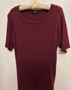 Burgundy Ribbed Knit Top