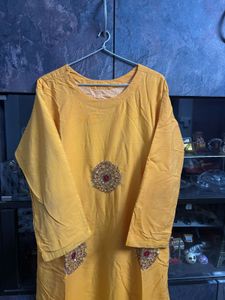 Mustard Embroidered Kurti