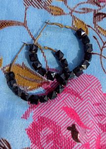 Black Beaded Golden Earings