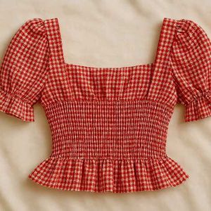 Red Gingham Peplum Top