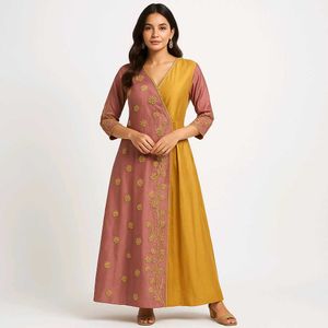 Mustard Brown A LINE INDO WESTERN OUTFITS