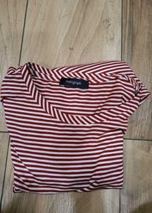 (Autograph)Rust &amp; White Striped Casual Top