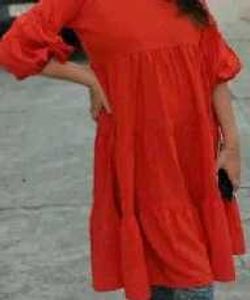 Combo Of Red Mini Dress And Puff Sleeves Kurti